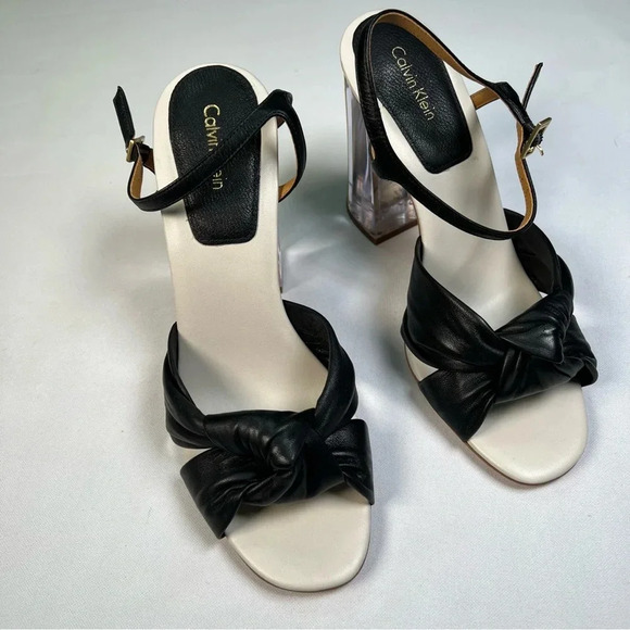 Calvin Klein Laureen acrylic / wooden block heel sandals Sz 9.5 worn in store - Picture 4 of 12